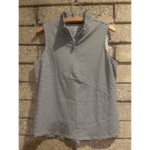 Tommy Bahama IslandZone Black & White Striped Sleeveless Mock Neck Top M